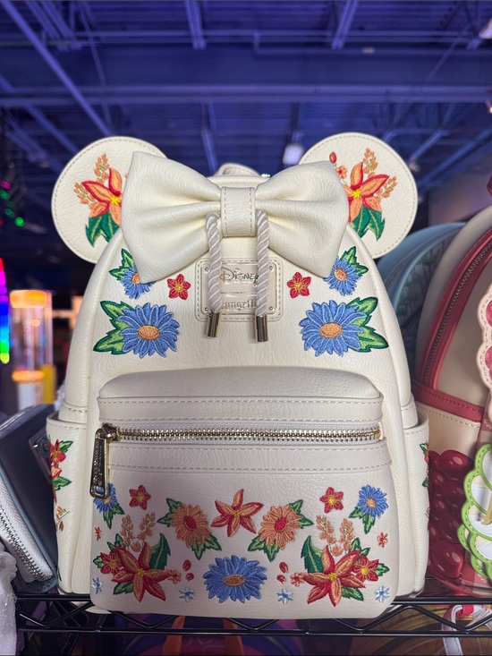 Loungefly Handbags - Loungefly Cream Floral Minnie Bow Ear Mini Backpack